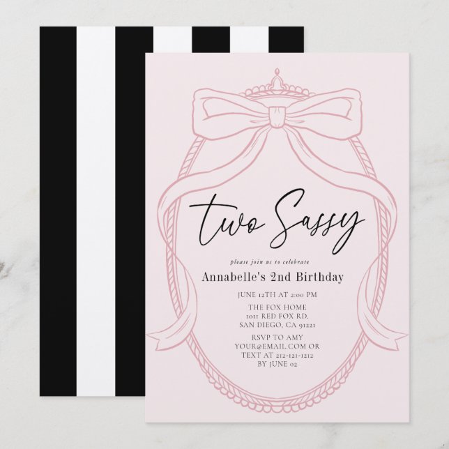 Invitación Dos Chicas rosados y honestos de segundo cumpleaño (Anverso / Reverso)