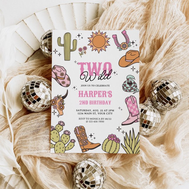 Invitación Dos Chicas salvajes en el segundo cumpleaños del R (Two Wild Western Girls 2nd Birthday Invite)