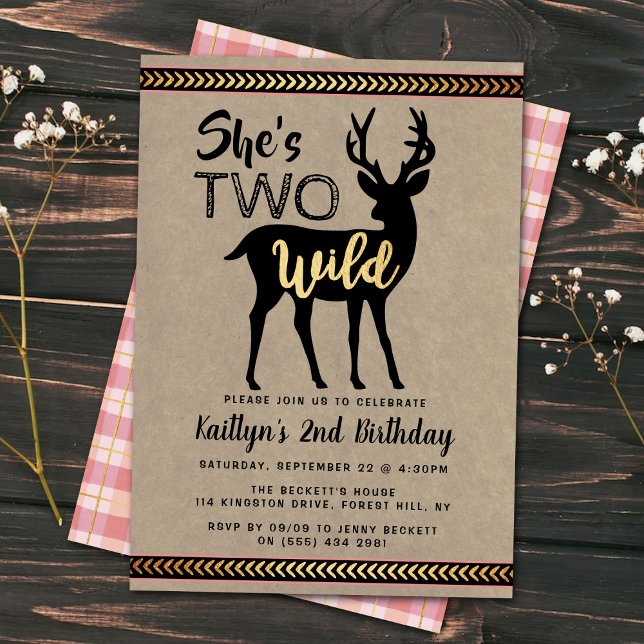 Invitación Dos Chicas silvestres Woodland Deer segundo cumple (Subido por el creador)