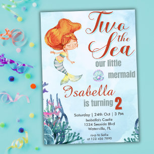 Invitación Dos chicas sirenas Orang del mar segundo cumpleaño
