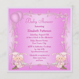 Invitación Dos Chicas y globos rosados Baby Shower