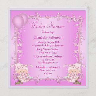 Invitación Dos Chicas y globos rosados Baby Shower