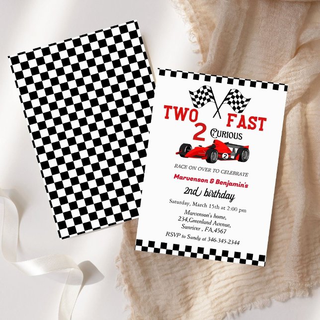 Invitación Dos chicos gemelos de carreras rápidas fiesta de 2 (Subido por el creador)
