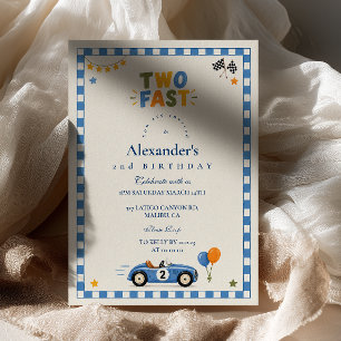 Invitación Dos coches de carreras azules retro rápidos de cum