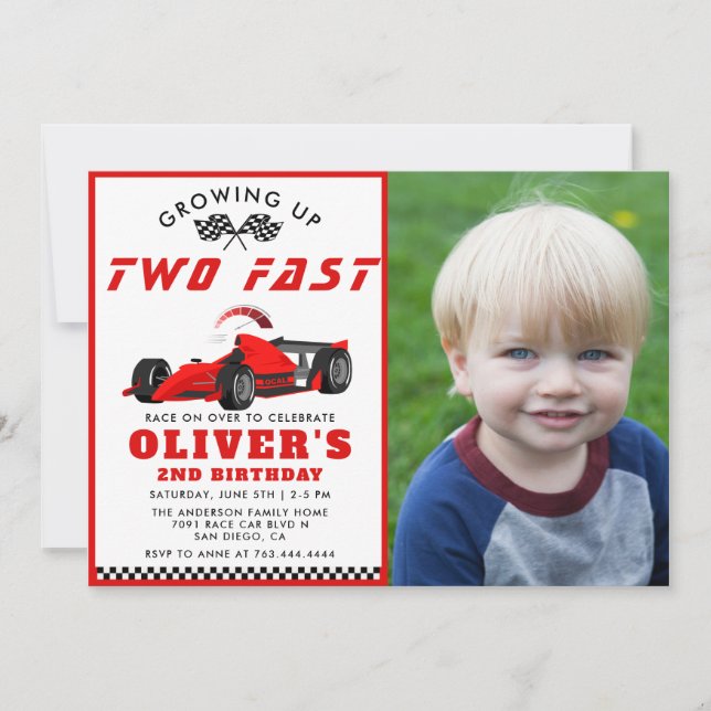 Invitación Dos coches de carreras rápidas 2ª fiesta de cumple (Anverso)