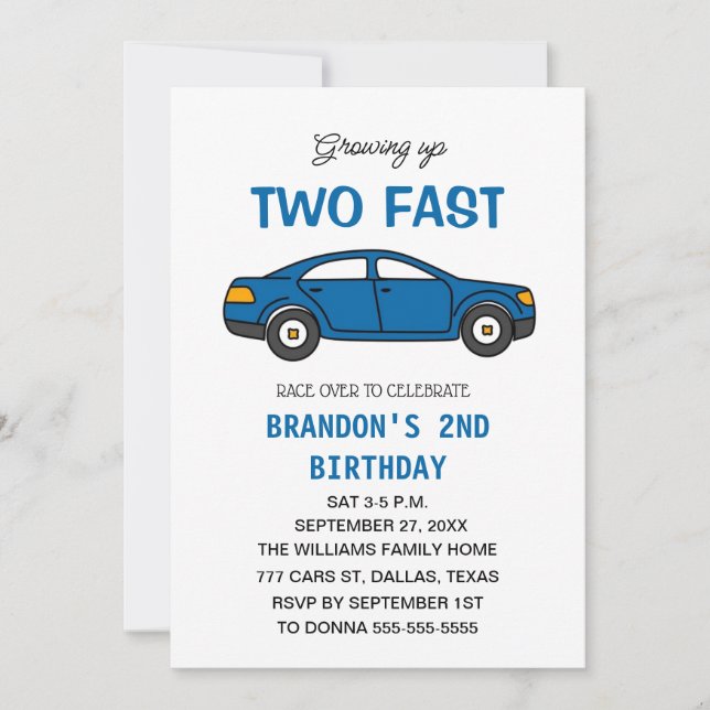 Invitación Dos coches de carreras rápidas de segundo cumpleañ (Anverso)