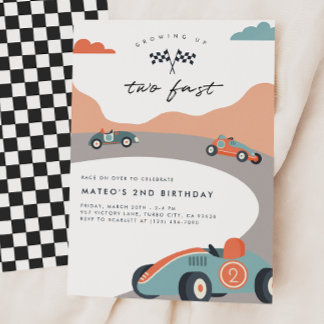 Invitación Dos coches de carreras rápido retro vintage segund