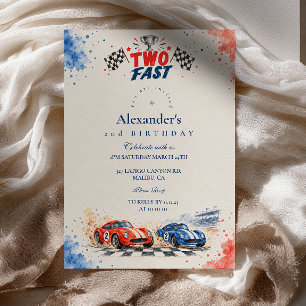Invitación Dos Coches de Carreras Rápidos Cumpleaños Rojo Azu