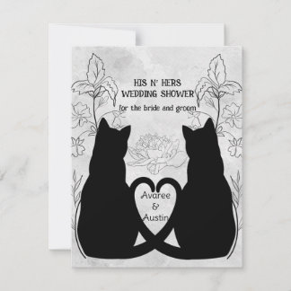 Invitación Dos Colas de Gatos Negros Entrelazadas Él y Ella