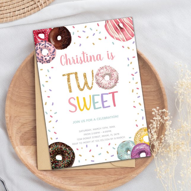 Invitación Dos colores dulces invitan al cumpleaños (Two Sweet Colors Donut Birthday Invitations)