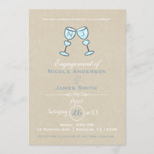 Invitación Dos Copas de Vino Caprichosas Compromiso de Boda