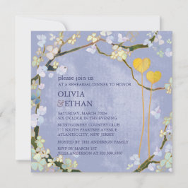 Invitación Dos corazones Blue Elegant Boda Ensayo Cena