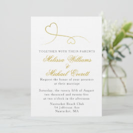 Invitación Dos corazones dorados | Elegante Boda mínimo