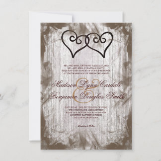 Invitación Dos corazones entrelazados invitan a una boda rúst