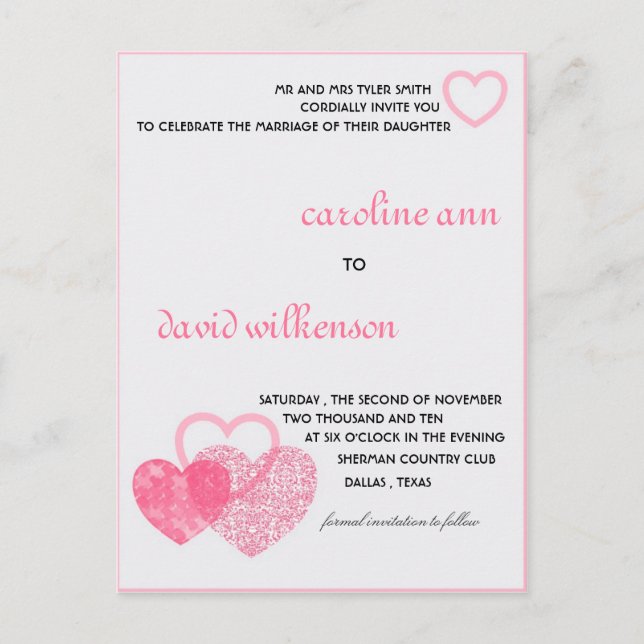 Invitación - dos corazones golpeando como uno (Anverso)