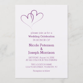 Invitación Dos corazones púrpuras entrelazados