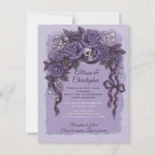 Invitación Dos Corazones Un Amor, Boda Gótica Púrpura