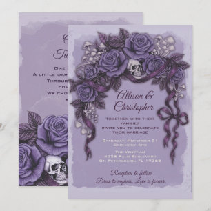 Invitación Dos Corazones Un Amor, Boda Gótica Púrpura