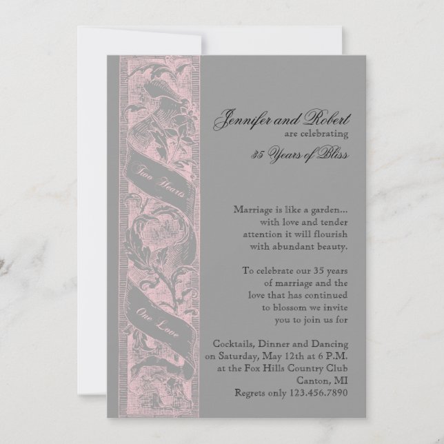 Invitación Dos corazones un aniversario de Boda de amor (Anverso)