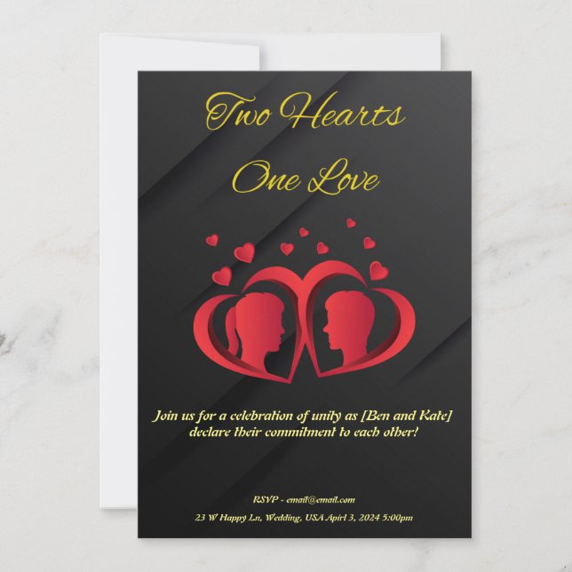 Invitación Dos corazones uno amor (Anverso)