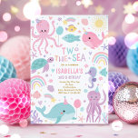 Invitación Dos criaturas marinas de mar mate, segundo Fiesta<br><div class="desc">Dos The Sea Cute Sea Creations 2º cumpleaños Party Invitation Todos los diseños son © PIXEL PERFECTION FIESTA LTD</div>