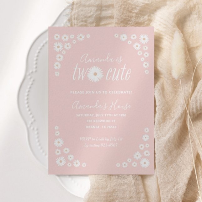 Invitación Dos Cuadros De Daisy Rosa Floral Boho Cumpleaños (Subido por el creador)