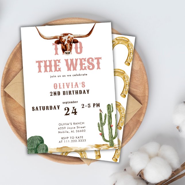 Invitación Dos cumpleaños de Cowboy Occidente-Rosa (Subido por el creador)