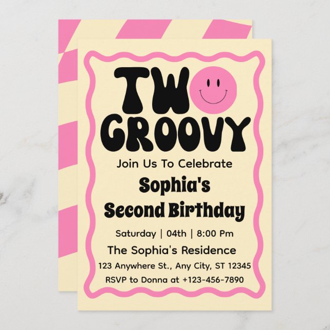 Invitación Dos cumpleaños de Groovy Chica (Anverso / Reverso)