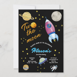 Invitación Dos cumpleaños del espacio lunar  Cohetes y planet
