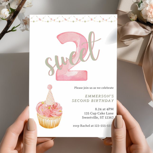 Invitación Dos Cumpleaños Dulces Cupcake 2do Cumpleaños  (Subido por el creador)