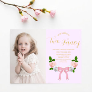 Invitación Dos cumpleaños floral Fancy Bow