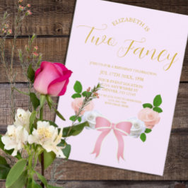 Invitación Dos cumpleaños floral Fancy Bow