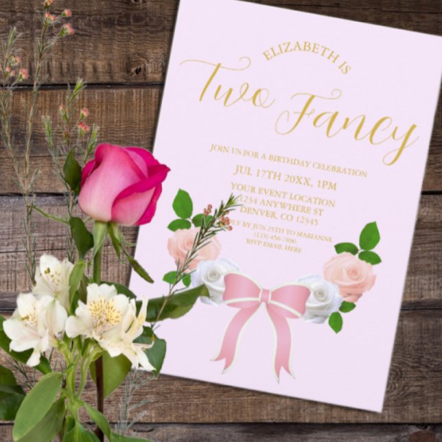 Invitación Dos cumpleaños floral Fancy Bow (Subido por el creador)