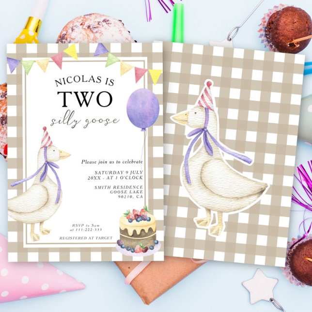 Invitación Dos cumpleaños neutrales de género ganso tonto (Subido por el creador)