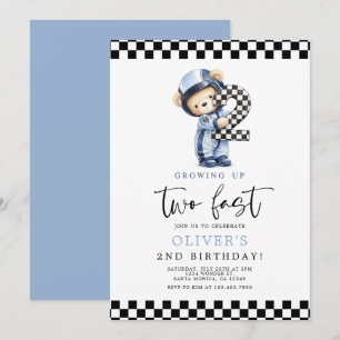 Invitación Dos Cumpleaños Rápido Niño