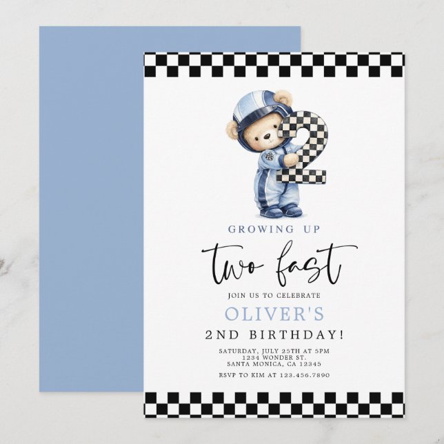 Invitación Dos Cumpleaños Rápido Niño (Anverso / Reverso)