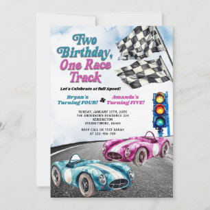 Invitación Dos Cumpleaños Un Carro de Carrera de Carrera Únas