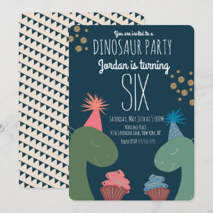 Invitación Dos Cupcakes de Cumpleaños de Dinosaurio con Confe