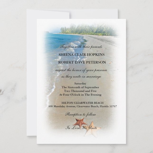 Invitación Dos de nosotros| Boda Ocean Love Starfish (Anverso)