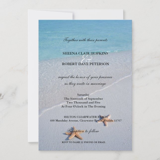 Invitación Dos de nosotros| Boda Ocean Love Starfish (Anverso)