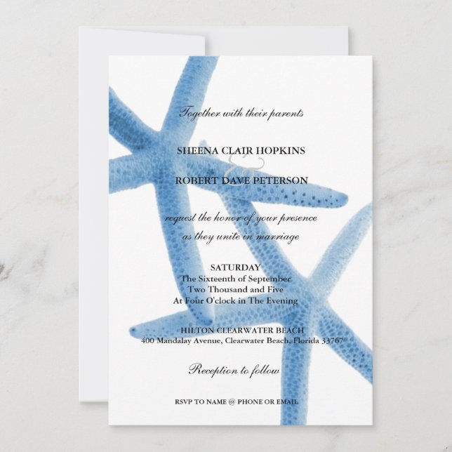 Invitación Dos de nosotros| Boda Ocean Love Starfish (Anverso)