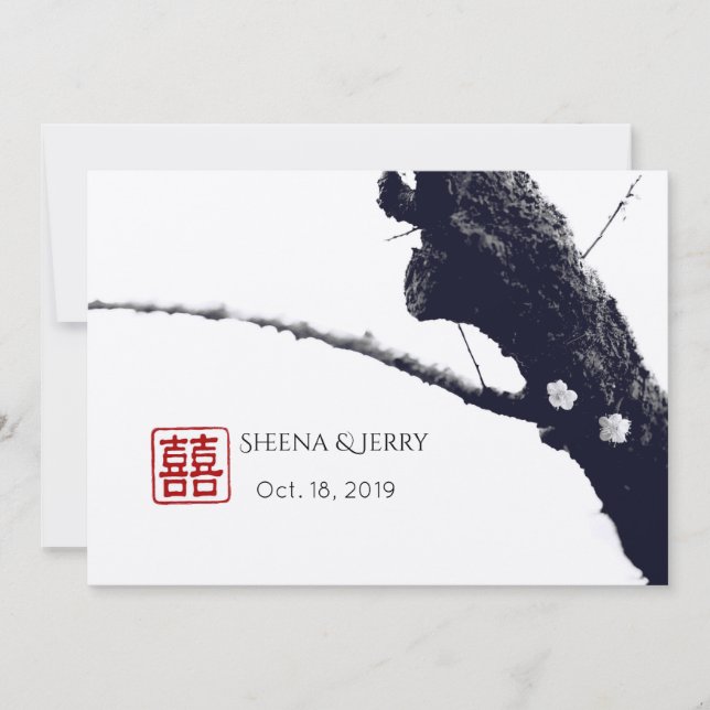 Invitación Dos de nosotros, doble felicidad, Boda chino (Anverso)