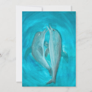 Invitación Dos delfines jugando salvajes y libres en el océan