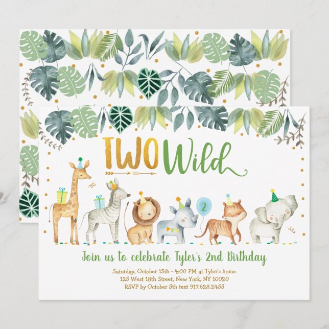 Invitación Dos días de cumpleaños salvajes de la selva Safari (Anverso / Reverso)