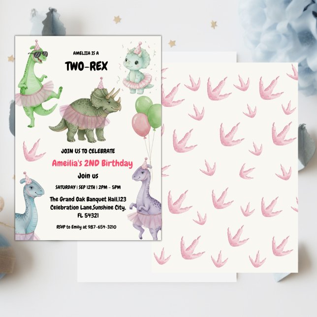 Invitación Dos dinosaurios Rex Ready, chica Segundo Partido d (Subido por el creador)