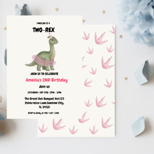 Invitación Dos dinosaurios Rex Ready, chica Segundo Partido d