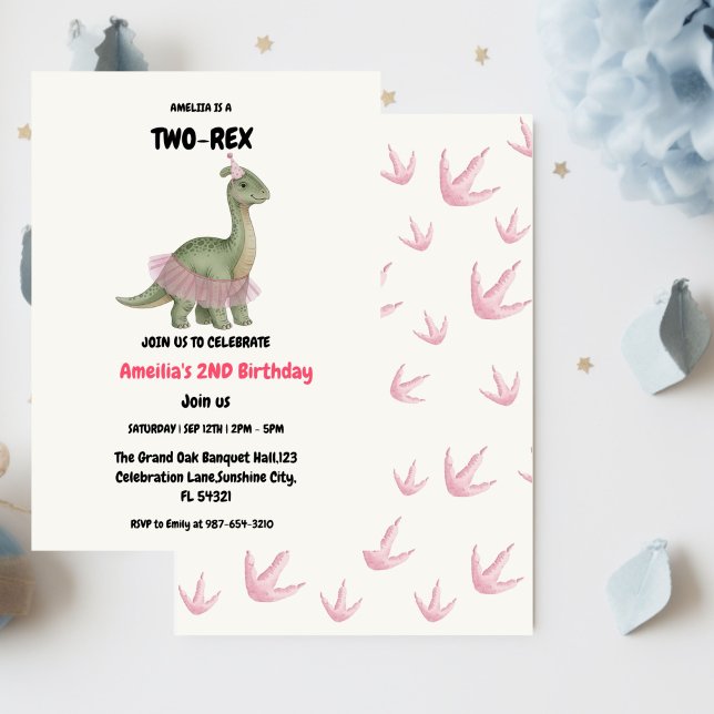 Invitación Dos dinosaurios Rex Ready, chica Segundo Partido d (Subido por el creador)