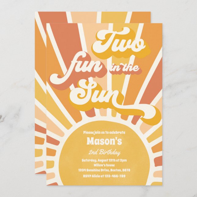 Invitación Dos Diversas En El Sol Sunshine Segundo Fiesta De  (Anverso / Reverso)
