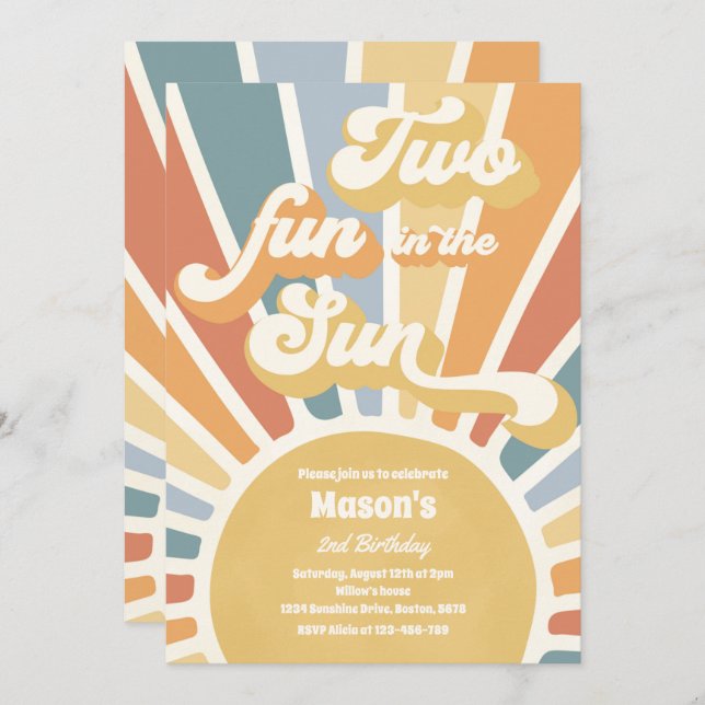 Invitación Dos Diversas En El Sol Sunshine Segundo Fiesta De  (Anverso / Reverso)