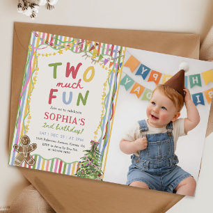 Invitación Dos diversiones Navideñas Coloridas Foto de Cumple